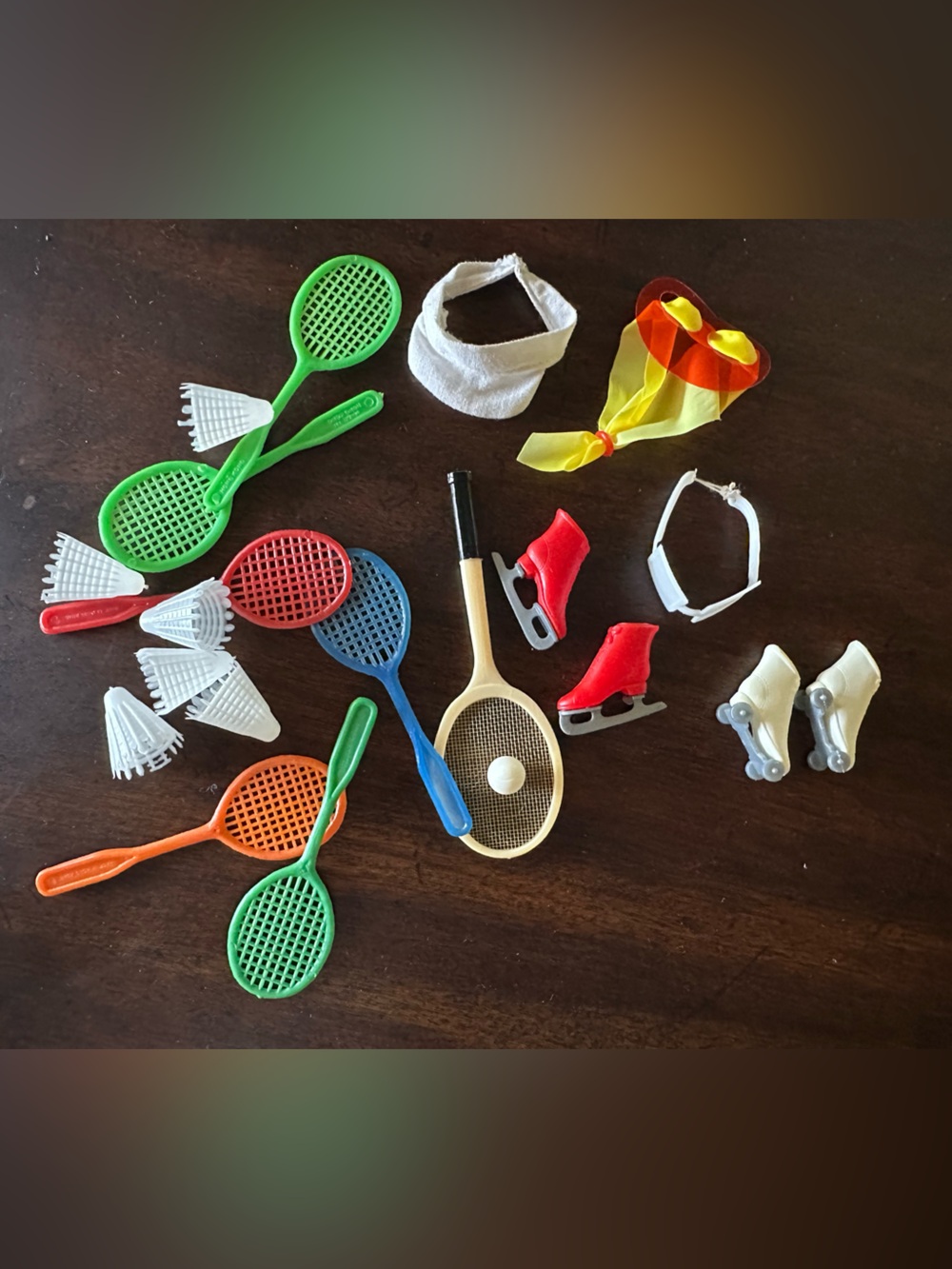 Vintage Barbie goodies galore visor tennis racket ball goggles ice roller skates